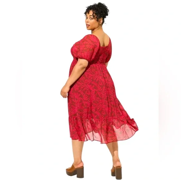 Torrid Dress Woman’s Size 1X Brown Pink Floral Smocked A-Line Midi Length - Picture 2 of 13